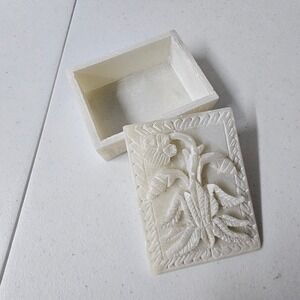 Handmade Soapstone Marble trinket Box Home Decor Inlay Jali Work Leaves Floral
